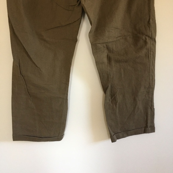 Kut from the Kloth Linen Blend Drawstring Wide Leg Ankle Pants Sz 8 Dark Olive - Picture 8 of 16